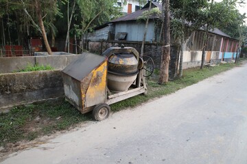 Village road with vehicle