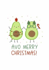 Cute cartoon Christmas avocado - holidays vector print