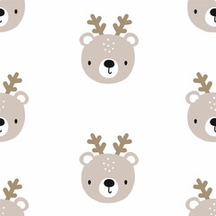 Obraz premium Cute Christmas pattern - vector seamless pattern with bear for newborn baby. Happy Holidays