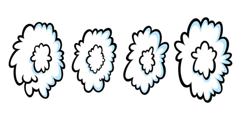 Steam rings in comic style. Growing row of round clouds of vapour or smoke for cigar, cigarette or quick motion. Vector illustration isolated in white background
