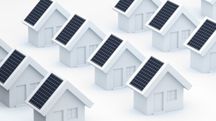 3d rendering of an isometric house with solar panels. The icon of a smart eco-house on a white empty background.