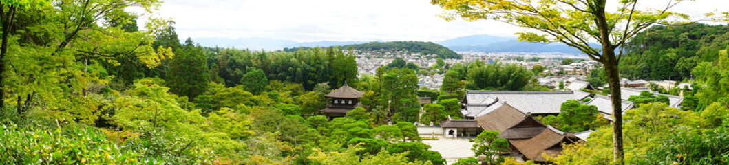 Aerial view of Kyoto city from observatory of Ginkaku-ji Temple or The Silver Pavilion in Kyoto, Japan -日本 京都 銀閣寺 展望所からの景色