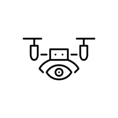 Drone helicopter with an eye camera. Computer vision, video surveillance and smart city security system. Pixel perfect, editable stroke icon