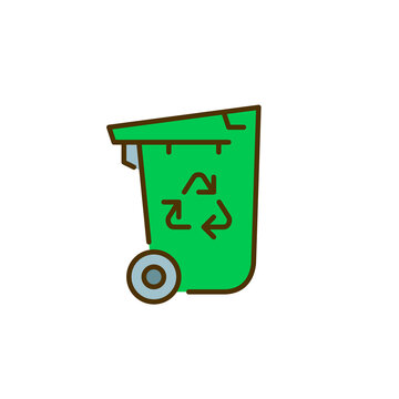 Eco awareness waste management. Household garbage bin with recycling symbol. Pixel perfect, editable stroke colorful icon