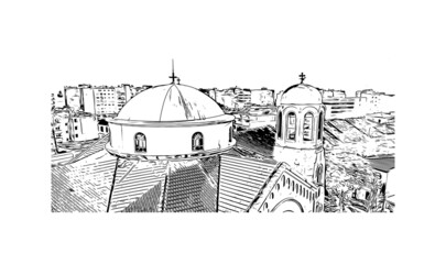 Building view with landmark of Limassol is the 
city in Cyprus. Hand drawn sketch illustration in vector.
