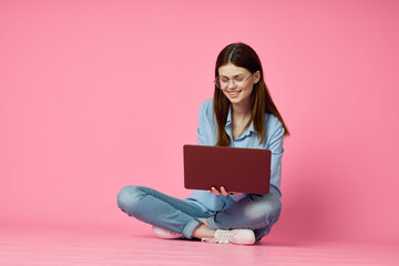 student laptop education internet pink technology background