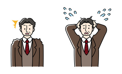 驚くビジネスマンと、慌てる様子のビジネスマン.