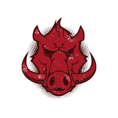 Illustration of an angry hog boar head viewed from the front