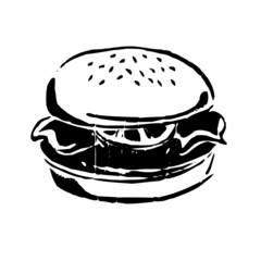 Black and white hamburger isolated on a white background.