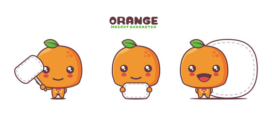 orange fruit cartoon mascot illustration. with blank board banner