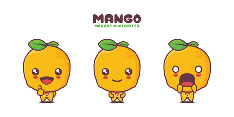 cute mango fruit cartoon mascot illustration. with different expressions