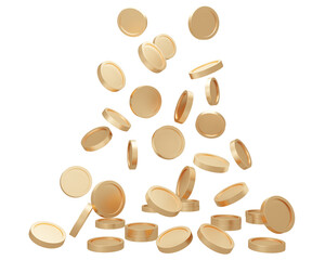 3D Rendering of money coins falling from above isolate on white background.  3D Render illustration.