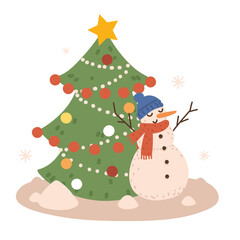 christmas snowman and tree