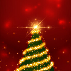 shiny merry christmas sparkling golden tree greeting design