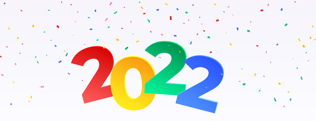 colorful 2022 new year banner with falling confetti
