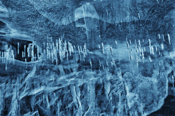 ice texture cracks baikal, abstract background winter ice transparent blue
