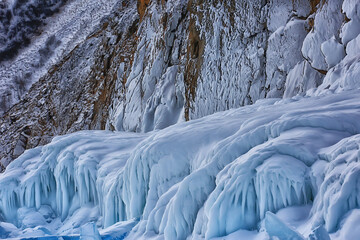 ice splashes baikal rocks, abstract winter view