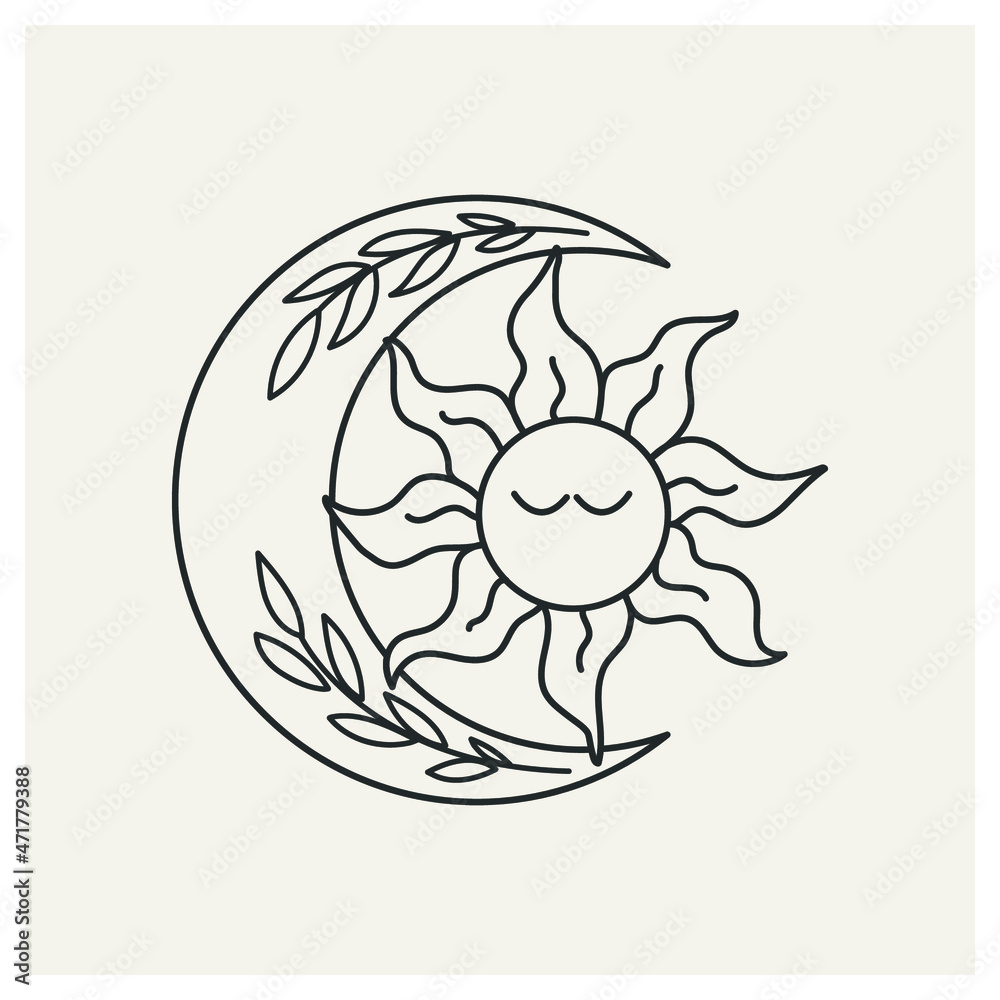 Canvas Prints sun and moon. celestial boho objects. line drawing. vector illustration