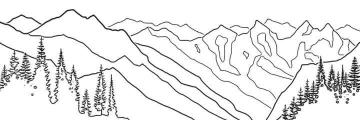 Vector sketch, mountain landscape, imitation of a pencil drawing	
