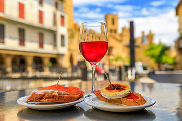 Tostadas with smoked salmon and soft baked cheese at a restaurant in Olite Spain
