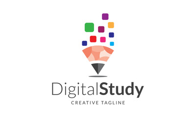 Creative Digital Study Logo Design Vector Icon Symbol Illustration.