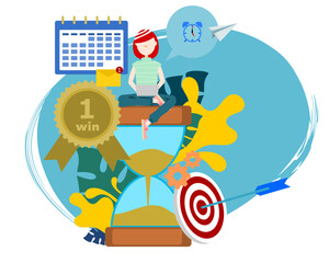 Time planning and appointments. Freelance concept, timely delivery of work. Flat design vector illustration