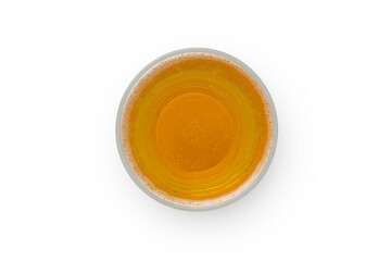 beer bubbles in glass cup top view isolated on white background with clipping path.