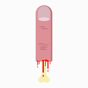 Chopped bleeding finger with bone inside vector illustration isolated on white background.