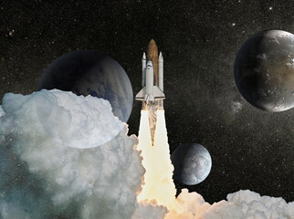 Space Shuttle Launch.Deep space. Beauty of endless universe. Elements of this image furnished by NASA