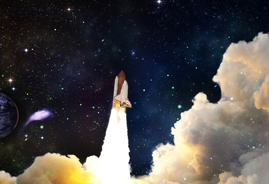 Space Shuttle Launch.Deep space. Beauty of endless universe. Elements of this image furnished by NASA - Powered by Adobe