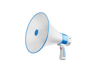 white and blue speaker or megaphone It's an announcement icon, 3d illustration on a white background -clipping path