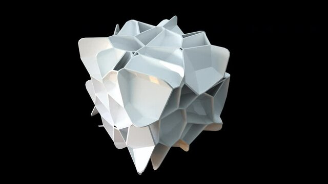 Digital warp 3d render of box with geometric kinks and bulging textures. Creative restructuring and effect of severe structural damage. Puzzle for development of logic.