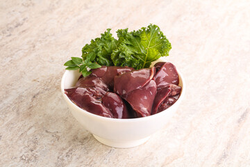 Raw chicken liver in the bowl