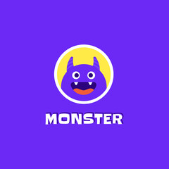 Cute happy monster logo. Vector design