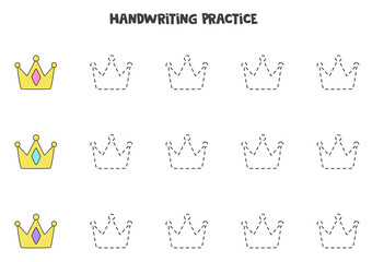 Tracing lines with crowns. Writing practice for girls.