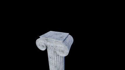 Greek Ionic column of white marble in black background