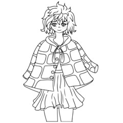 Girl isolated for coloring book or page