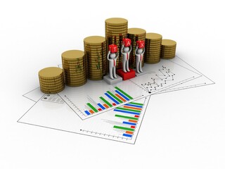 3d illustration Business Network with gold coins

