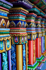 detail of colorful hindu temple, in the city of New delhi-India