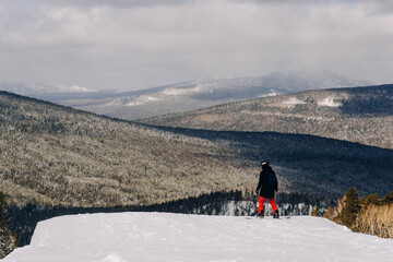 snow-covered ski slopes in the early morning