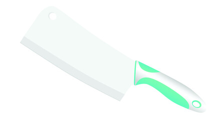 Large sharp cleaver knife with blue handle isolated on white background