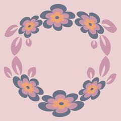 Illustration - Round frame or wreath on a square background - stylized flowers and leaves - graphics. Design elements