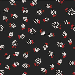 Line Grape fruit icon isolated seamless pattern on black background. Vector