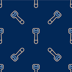 Line Bottle opener icon isolated seamless pattern on blue background. Vector