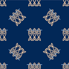 Line Dried fish icon isolated seamless pattern on blue background. Vector