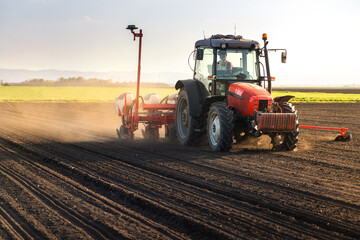  Sowing crops at agricultural fields in spring