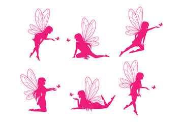 cute fairy and butterfly silhouette set