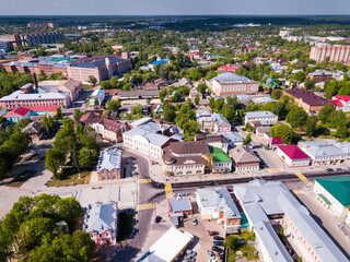 Fototapeta na wymiar Aerial view of Yegoryevsk - Russian town and administrative center in sunny spring day..