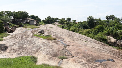 Stone rock from antiquity in the middle of beautiful long rocky nature