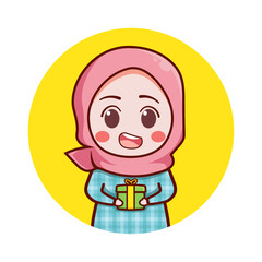 Cute muslim girl holding a gift illustration
